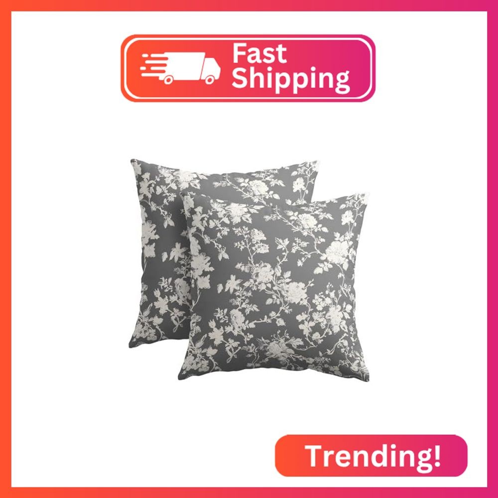 Kawani Vintage Floral Pillow Covers 24x24 Inch Set of 2 Rustic Gray and White Ou