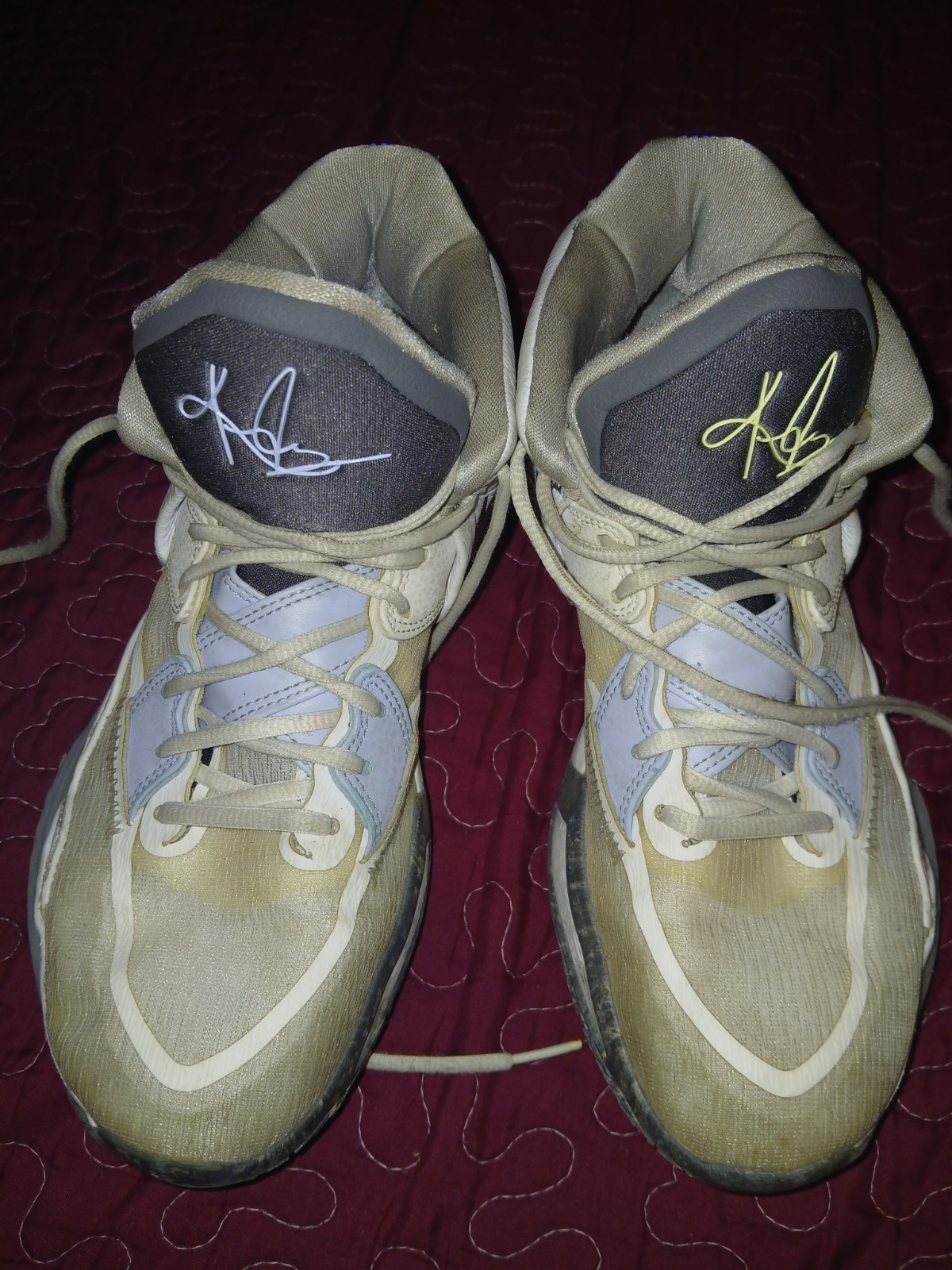 Nike Kyrie High Top Basketball Sneakers Beige Gray Yellow Lace Up Men's