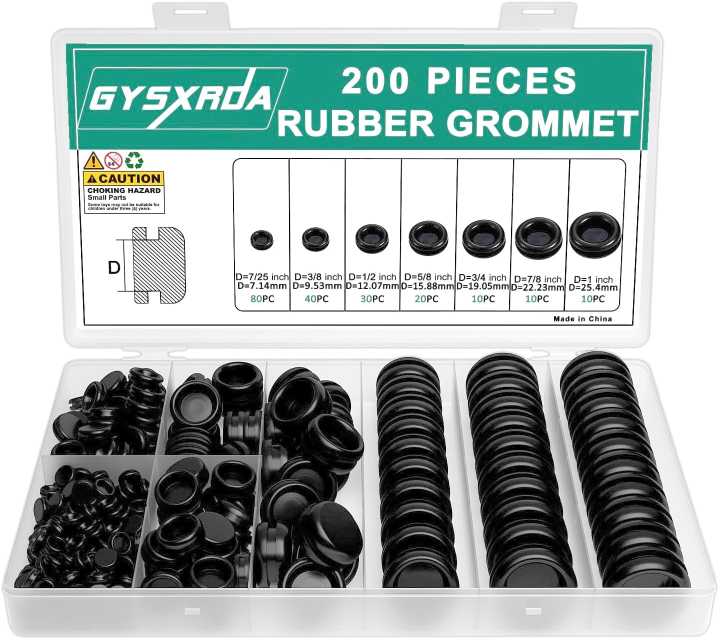 200pc Rubber Grommet Kit 7 Sizes Firewall Rubber Hole Plugs Rubber Grommets for