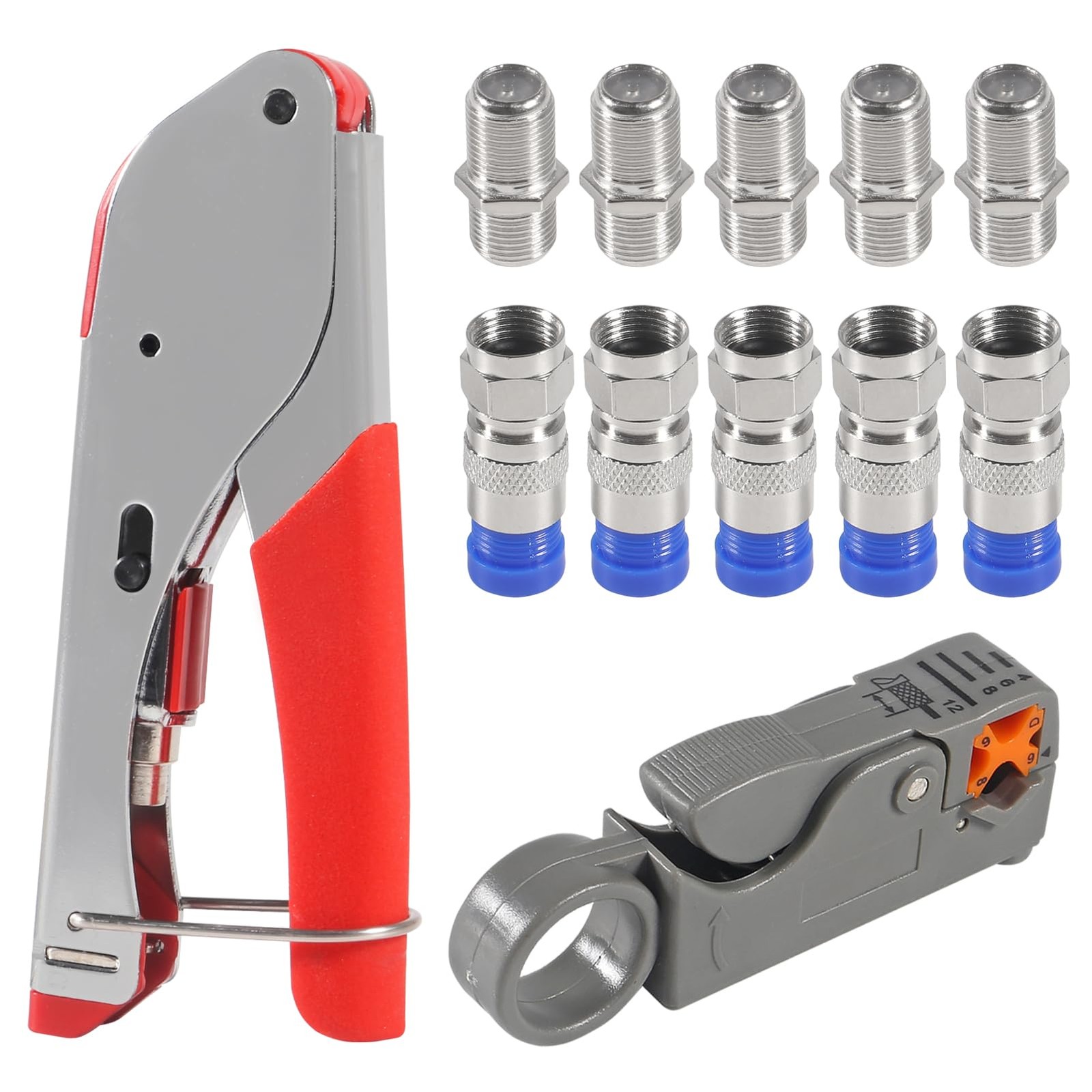 Coax Cable Crimper Tool Kit Coaxial Compression Tool Fitting Wire Stripper wi...