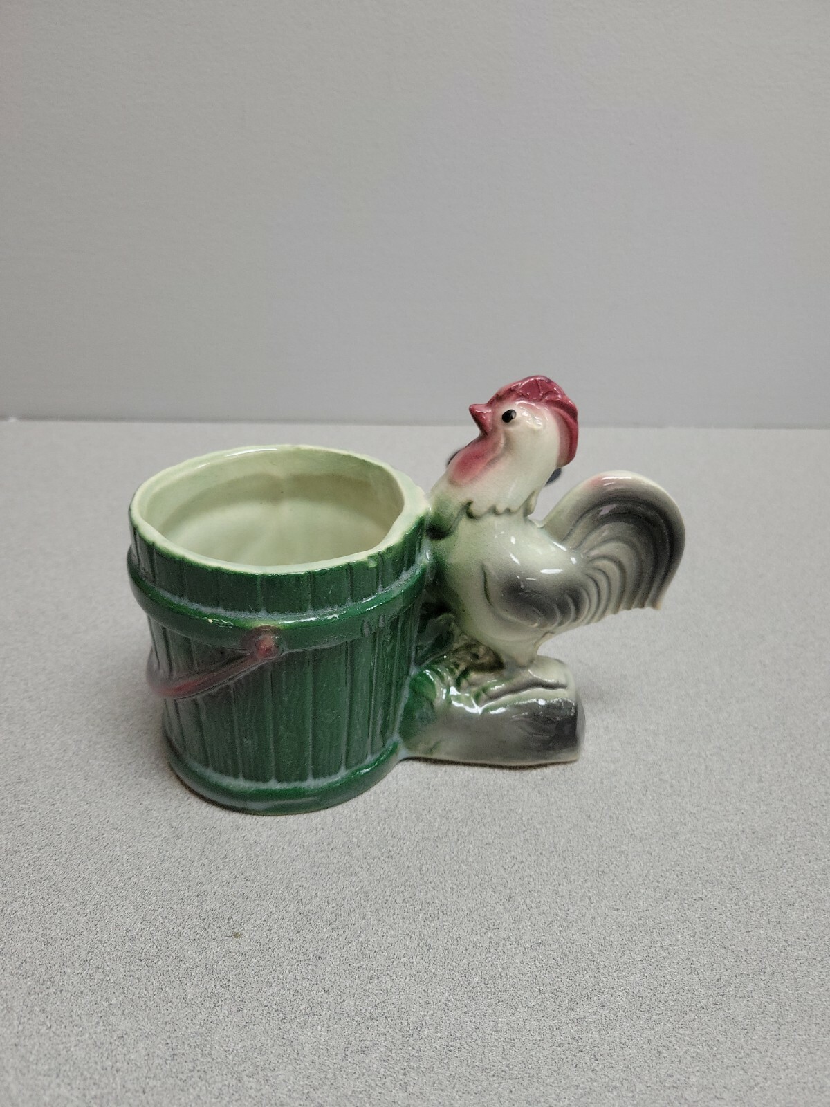 Small Ceramic Rooster with Bucket Planter