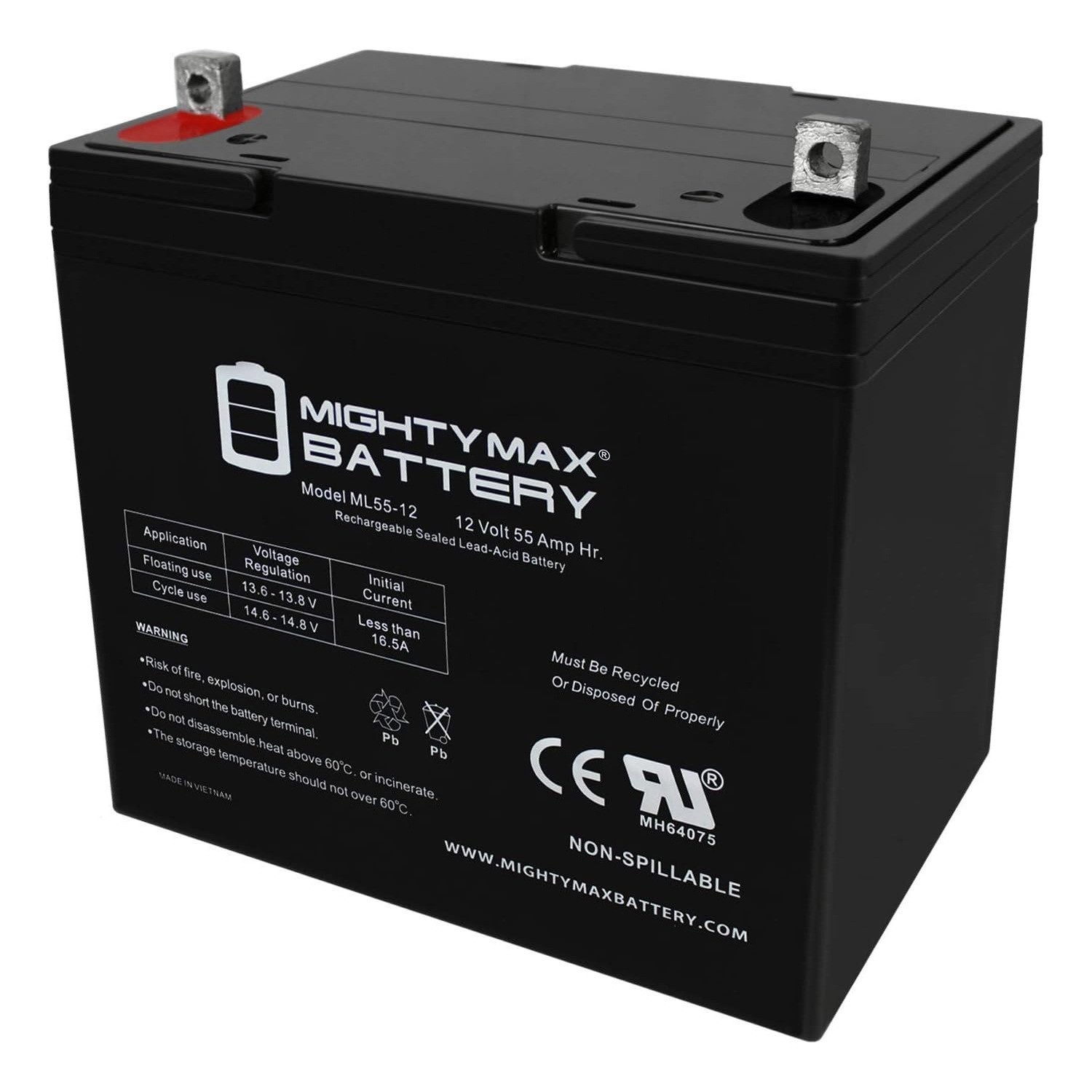 Mighty Max 12V 55AH Pride Mobility Jazzy 600, 600 XL, 614, 614HD Battery