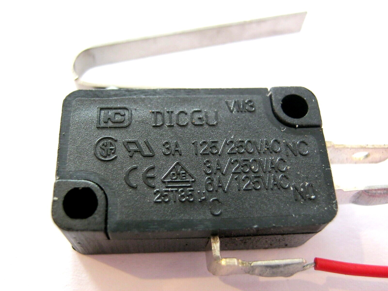 Micro switch, limit switch, +2 cables, 1 changeover contact, 3A, 250VAC, DICGU, 5 pieces
