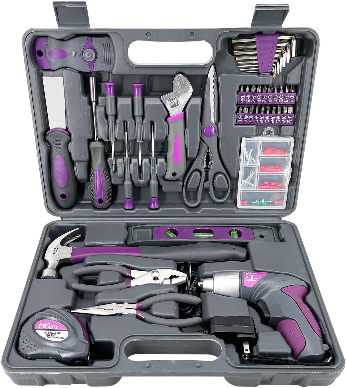 Pink Lady Tools Kit Set - 44PCS Cordless Screwdriver Toolbox