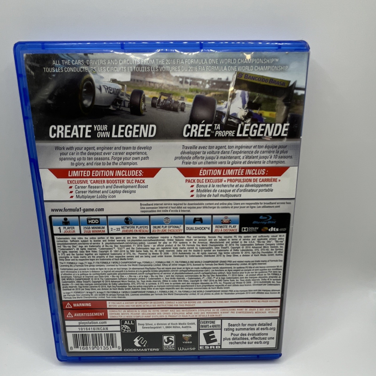 Sony F1 2016 Limited Edition PS4 DVD Keep Case - Original Replacement CASE ONLY
