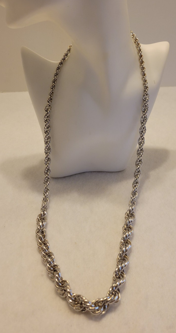 Chunky Twisted Necklace Silver Tone Metal Rope Chain Minimalist Fashion Jewelry