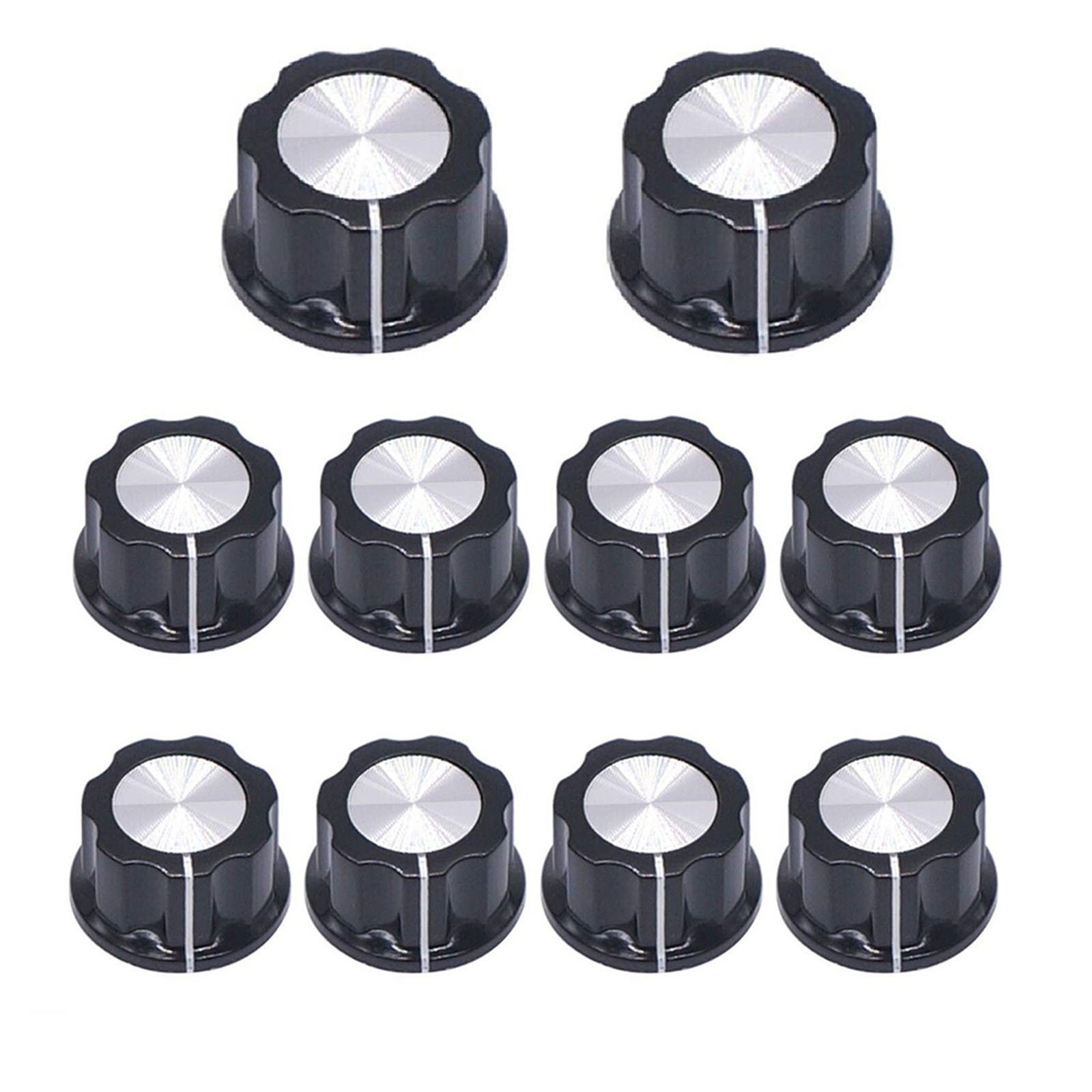Size 10pcs 6mm Silver Tone Top Knobs for Electronics Black A03