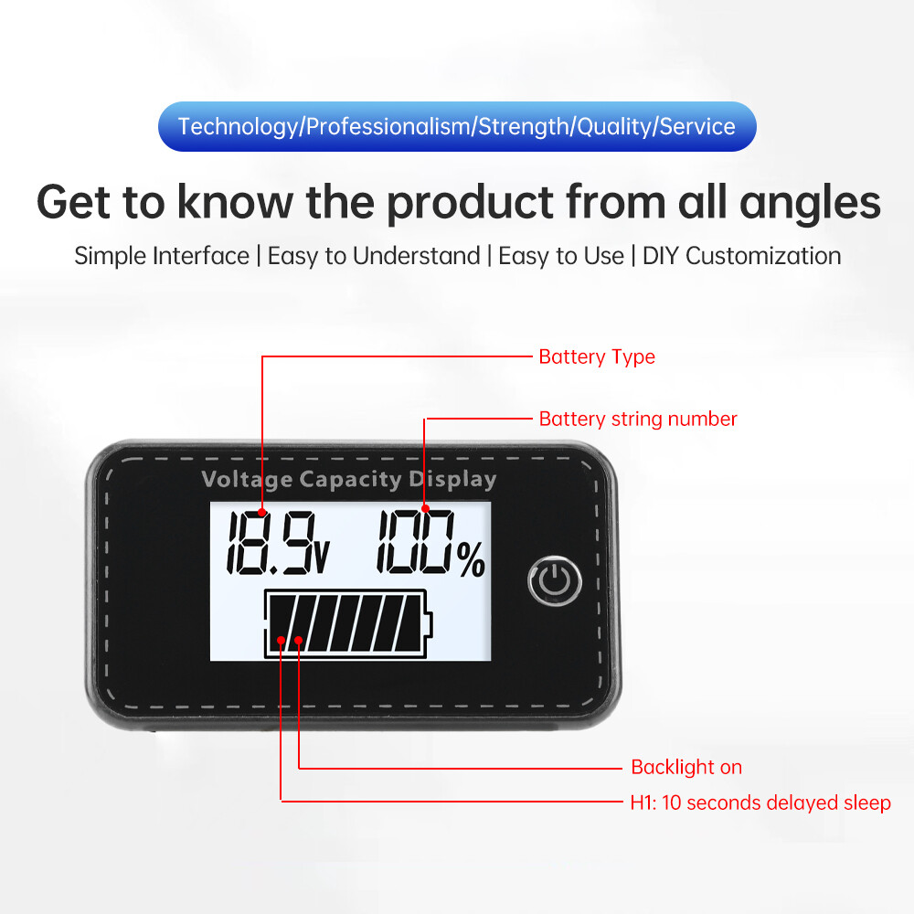 LCD Digital Battery Capacity Indicator DC 5-100V Voltmeter Voltage Meter Gauge
