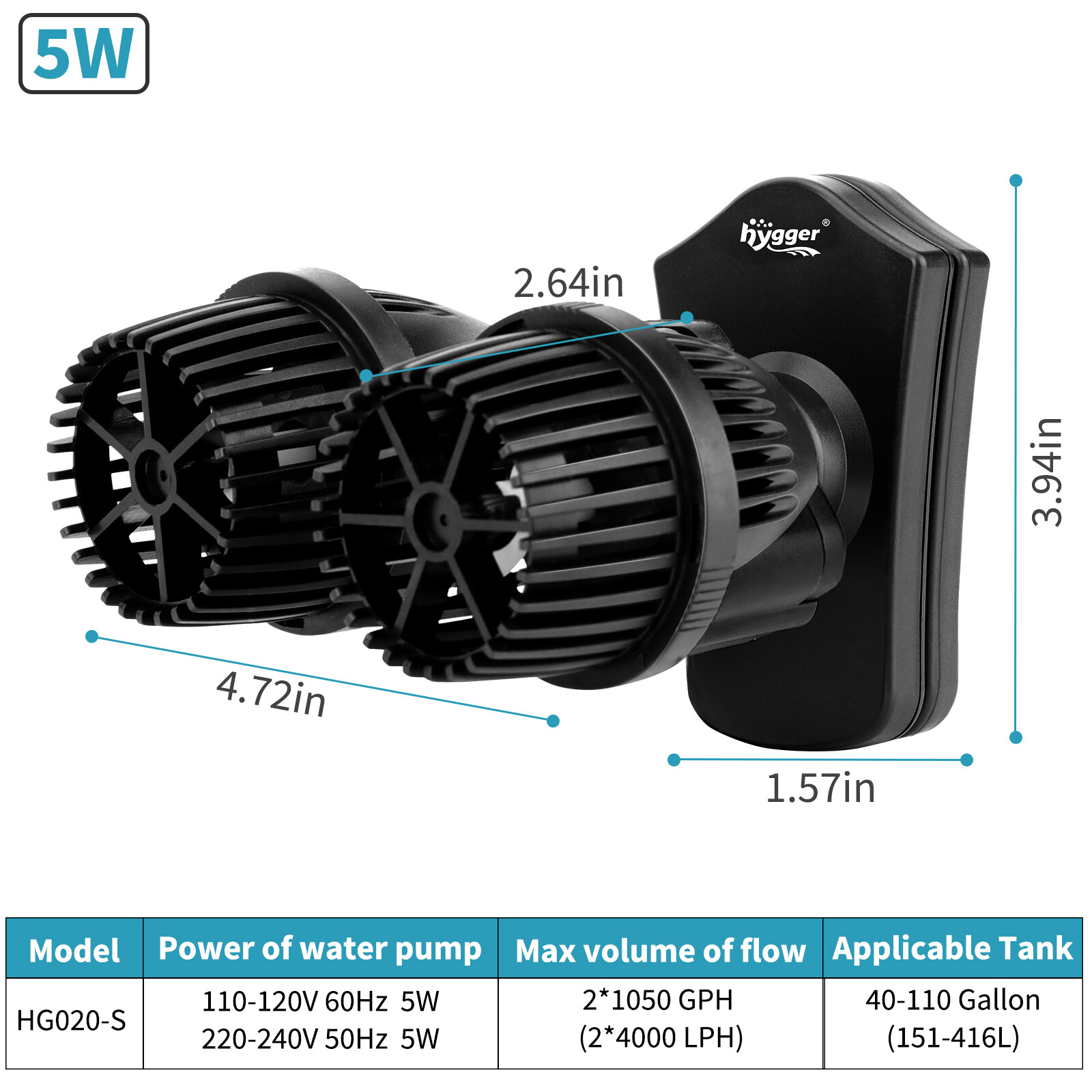 hygger Double Head Aquarium Wave maker Circulation Water Pump with Magnetic Base