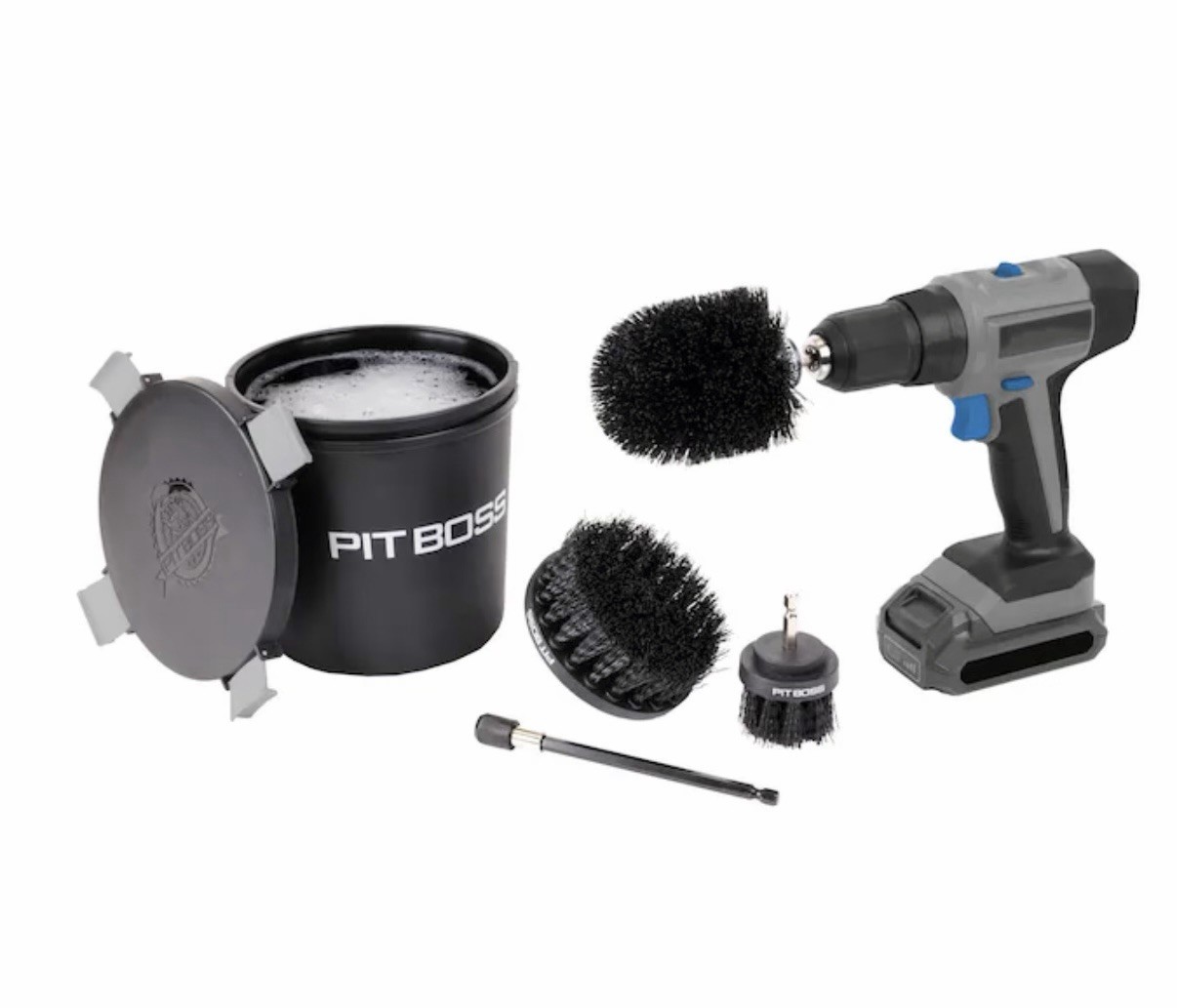 New! Pit boss Grill Cleaning Accessory Kit 3 Drill Attachments, Post And Bucket