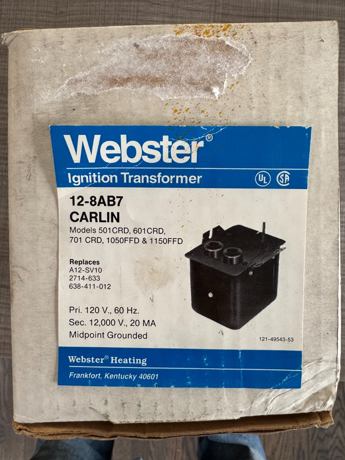 WEBSTER 12-8AB7 CARLIN IGNITION TRANSFORMER 120V MIDPOINT GROUNDED