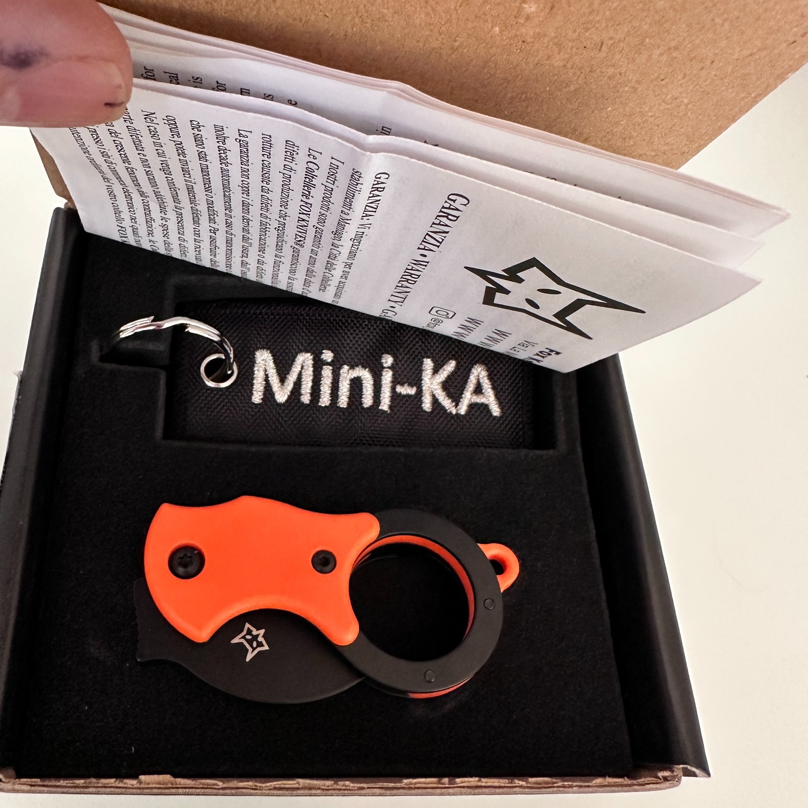 FOX KNIVES Mini-KA Folding FX-535 OB Knife 1" Black Blade Orange Grip