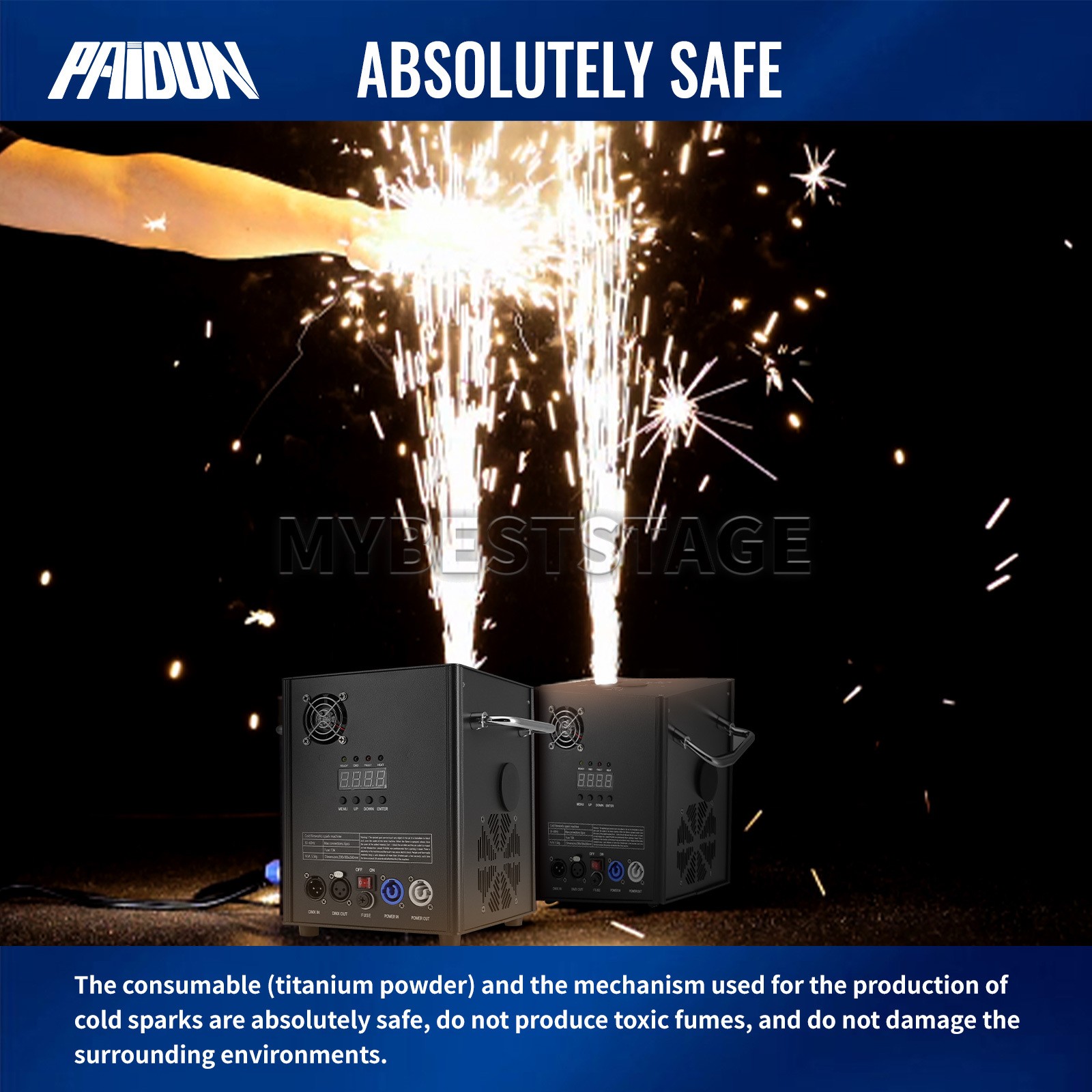 PAIDUN 2PCS Cold Spark Machine 850W Stage Effect Firework Flight Case Wedding DJ