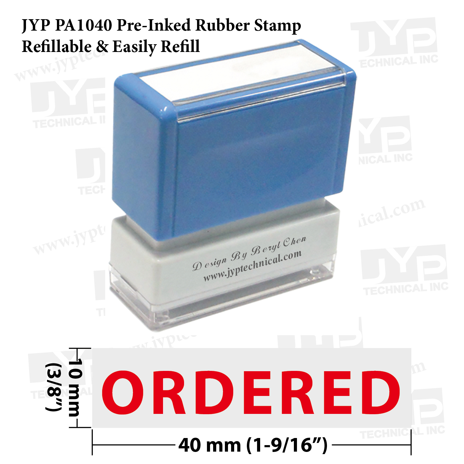 Ordered -JYP PA1040 Pre-Inked Rubber Stamp (Red Ink)