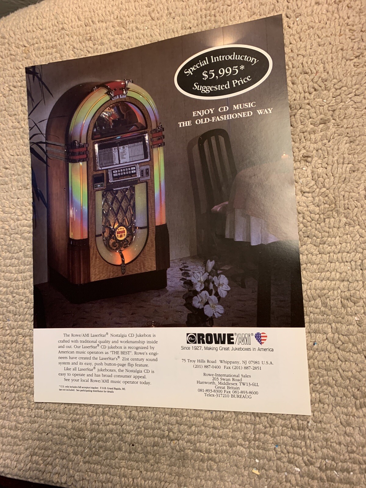 11- 8 1/4” Nostalgia Rowe Laserstar CD Jukebox  arcade game AD FLYER