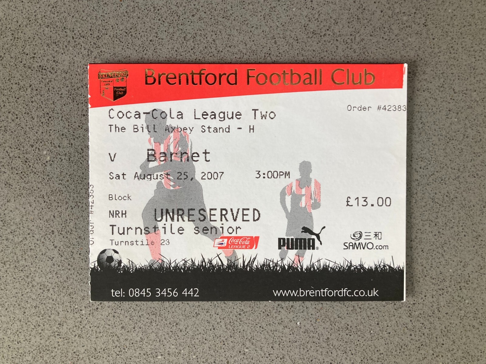 Brentford v Barnet 2007-08 Match Ticket