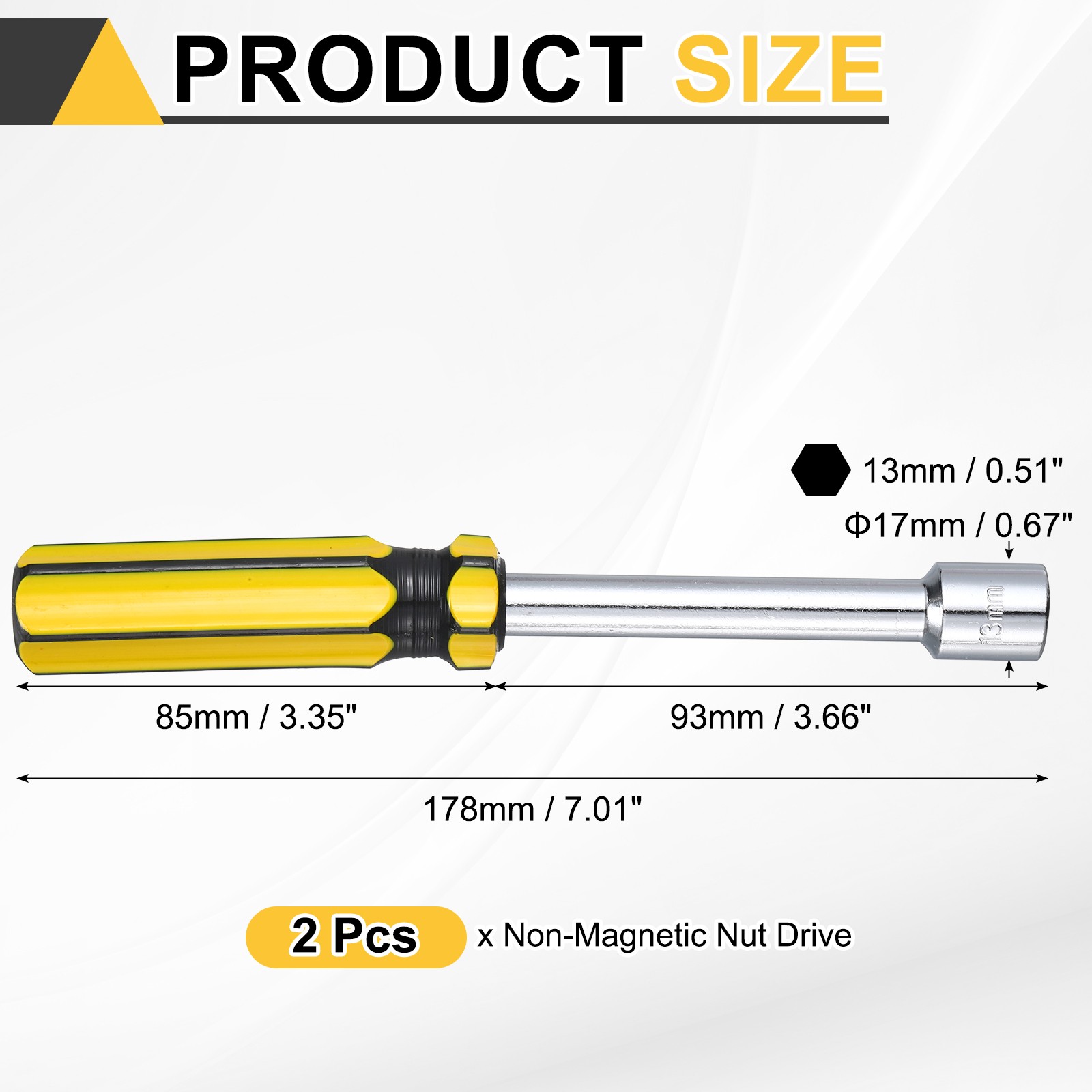 2pcs Non-Magnetic Nut Driver, 13mm Metric Hex Nut Driver with PVC Handle