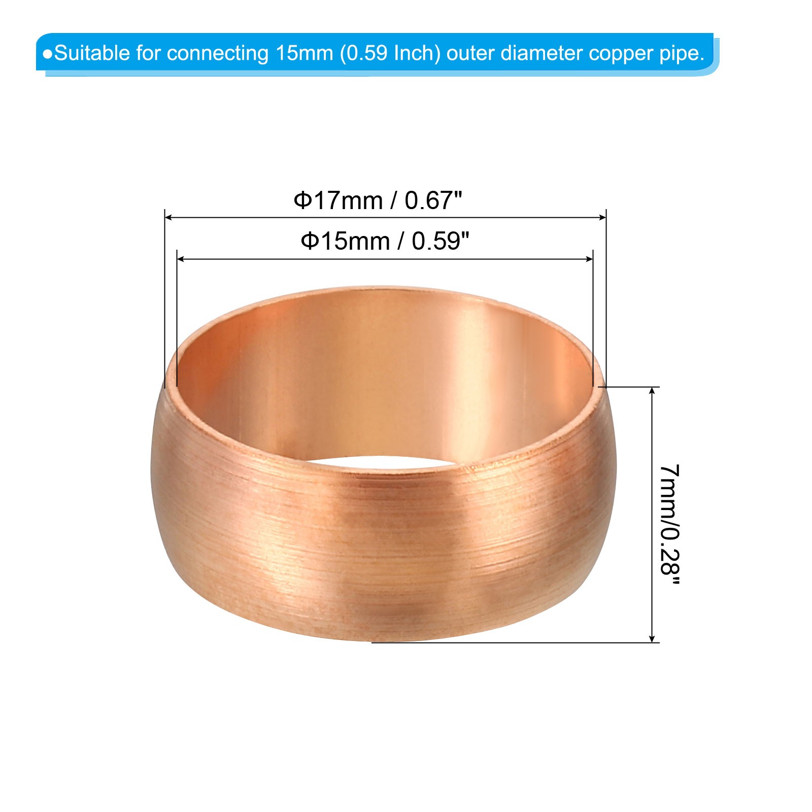 10pcs 15mm Compression Sleeves Ferrules Copper Ferrule Compression Fitting