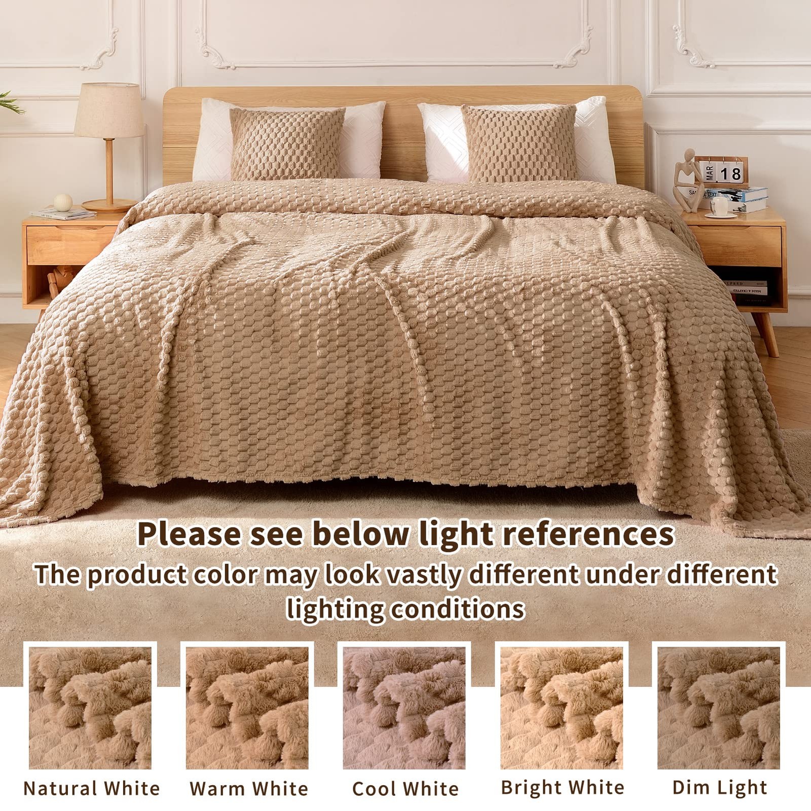 Camel Fleece Throw Blanket Couch 300GSM Soft Plush Fuzzy 40x50 Inch