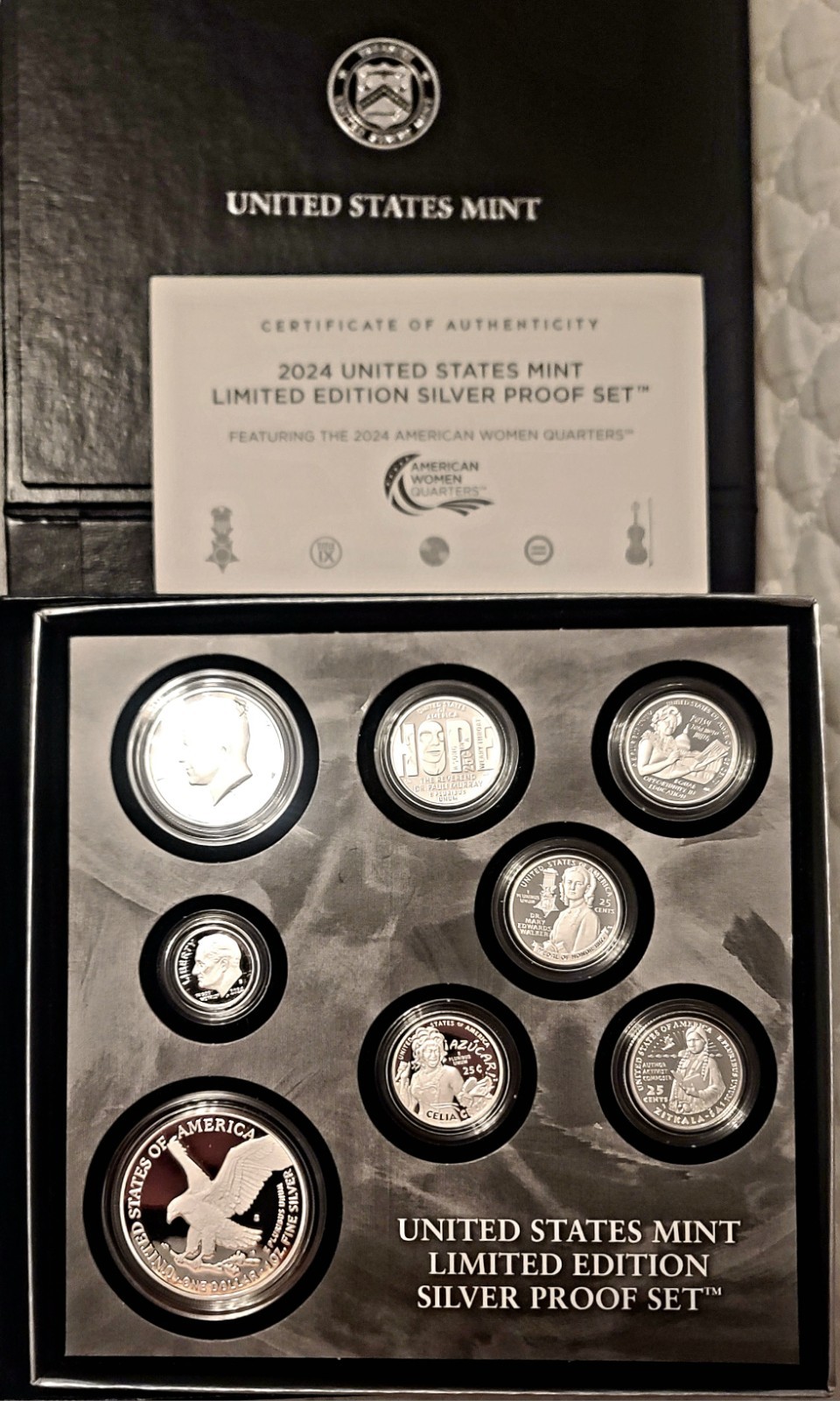2024 Limited Edition Silver Proof Set -24RC CAMEO! 8 Coins-ASE Quarters, Box+OGP