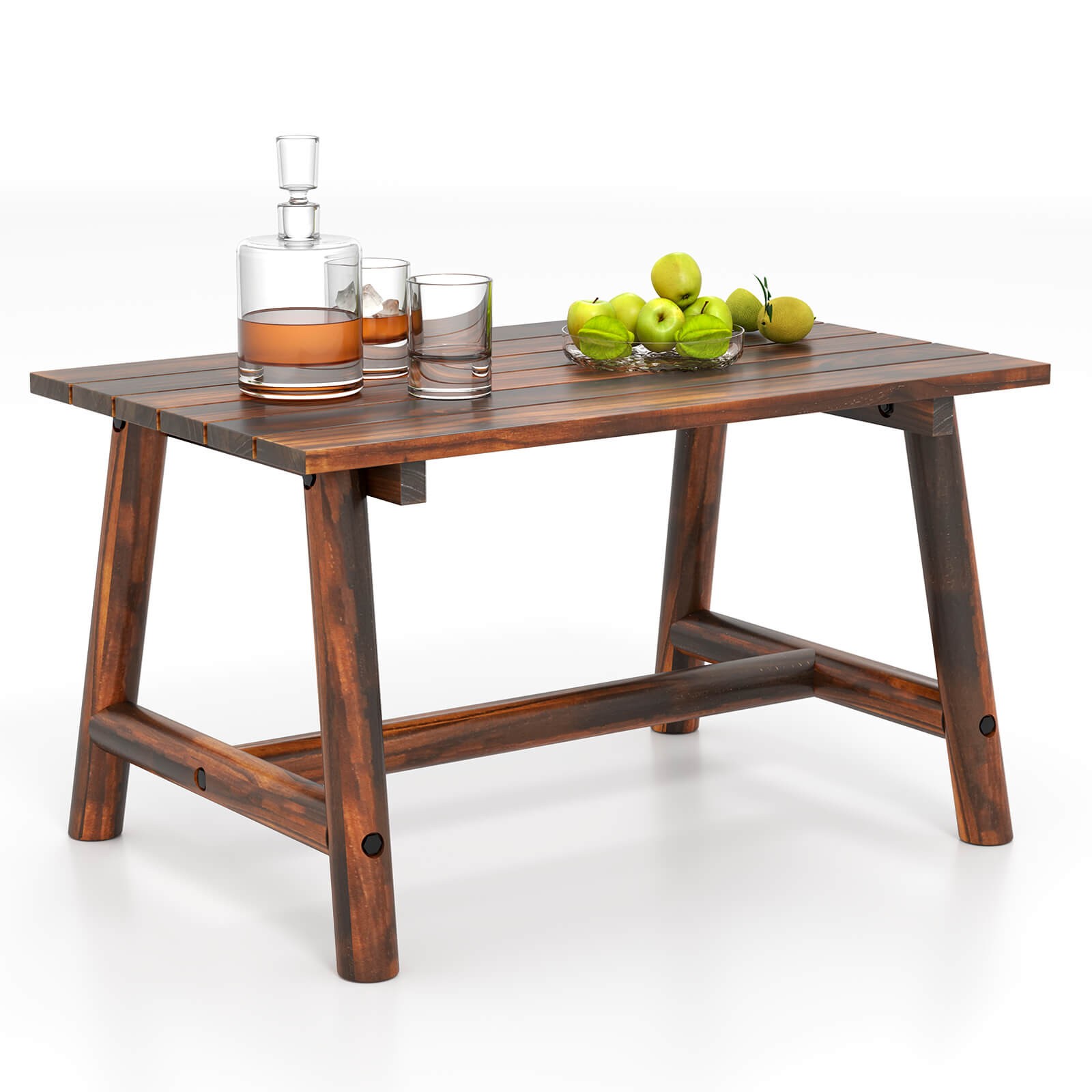Outdoor Coffee Table w/ Slatted Tabletop Rectangle Side Table for Garden