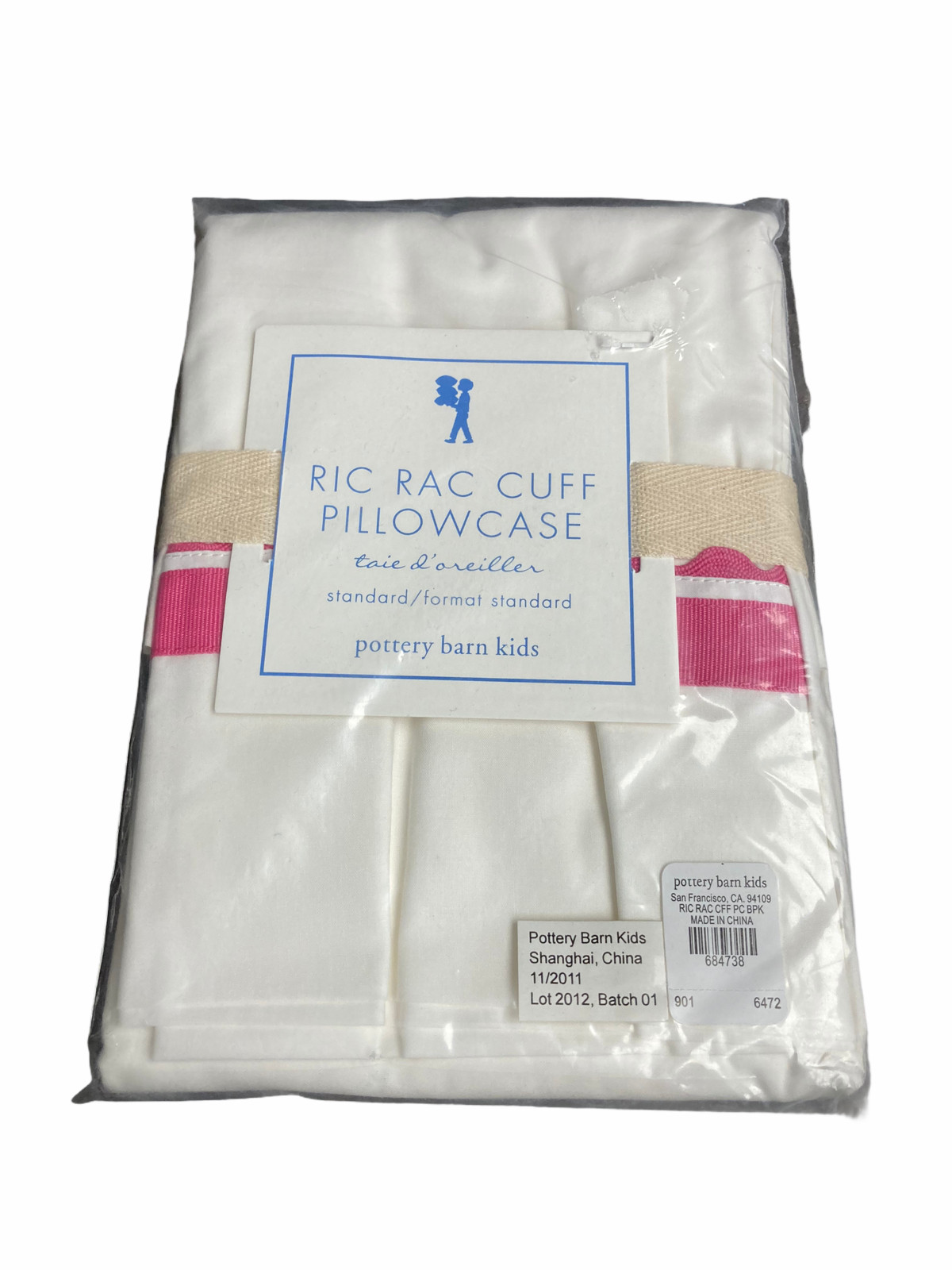 Pottery Barn Kids NEW  Pink White Ric Rac Cuff Pillowcase