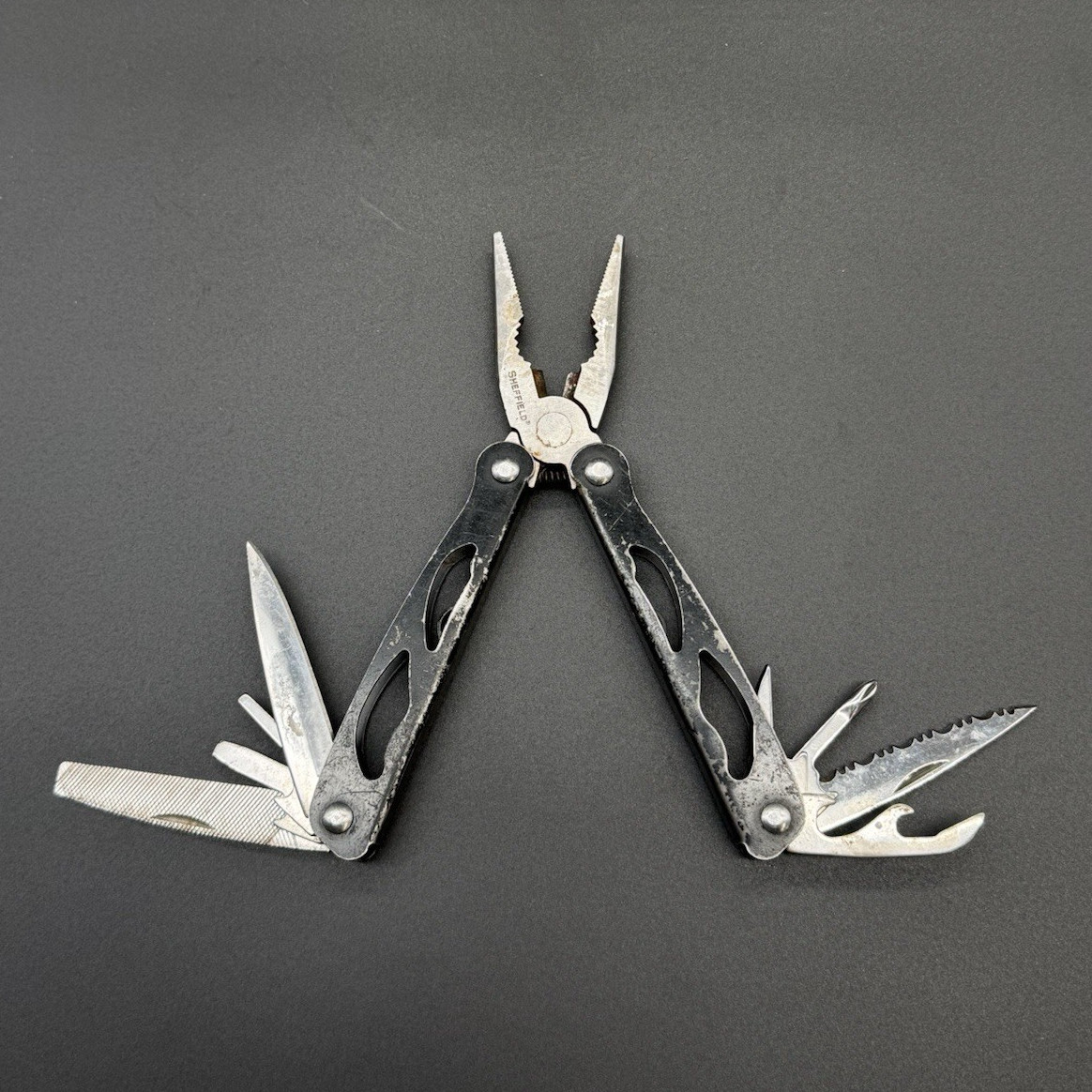 Stainless Steel Folding Multi-Tool Pliers w/ Knife File Saw Screwdriver Black