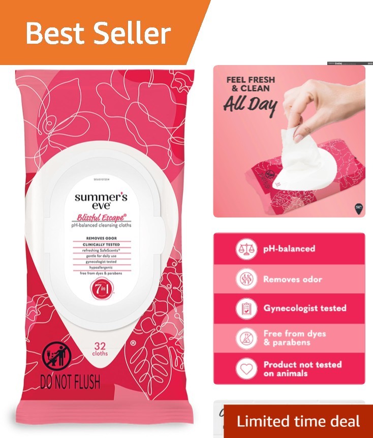 pH-Balanced Feminine Wipes with Blissful Escape Scent - 32 Resealable Wipes