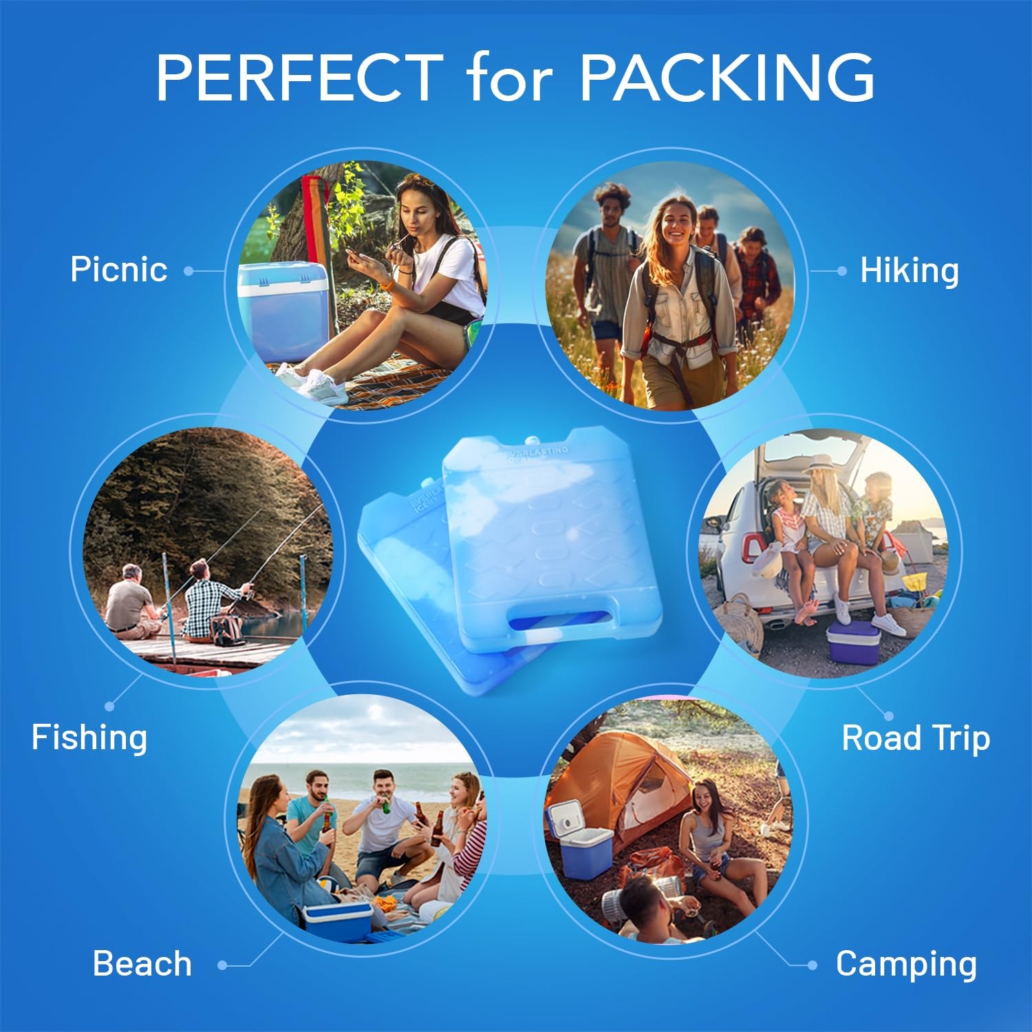 Large Reusable Ice Packs for Cooler with Handle (4 Pack) Long Lasting Coolnes...