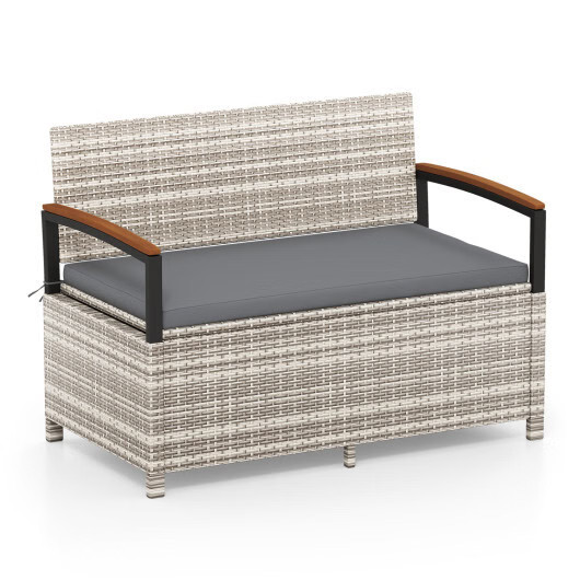 Outdoor Storage Bench Deck Box Patio Furniture with Cushion-Gray - Color: Gray