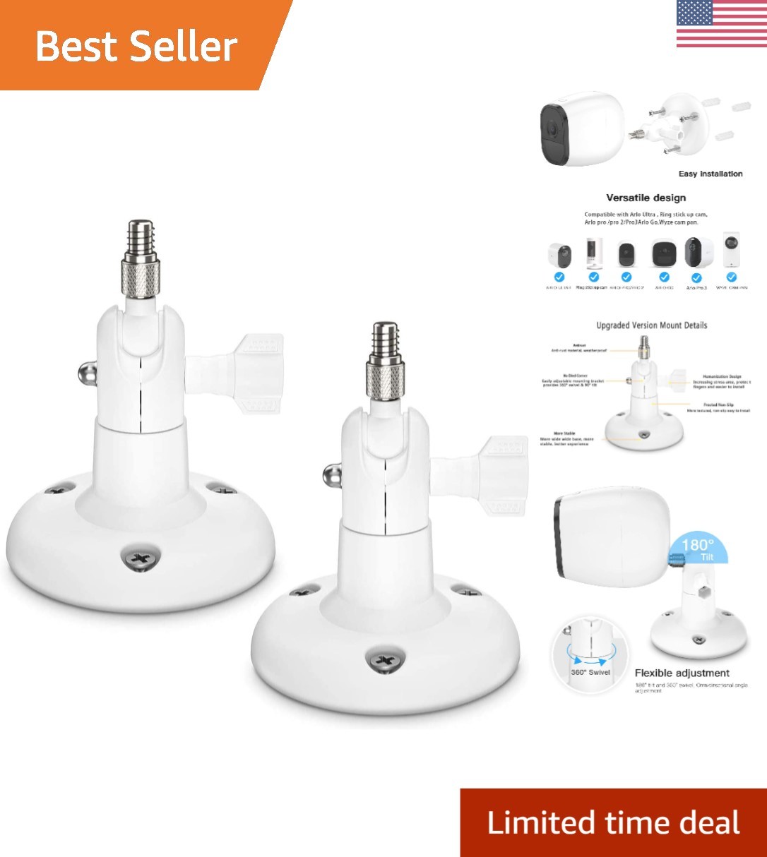 Rotatable Wall Mount for Arlo Essential & eufy Cameras - Waterproof Design