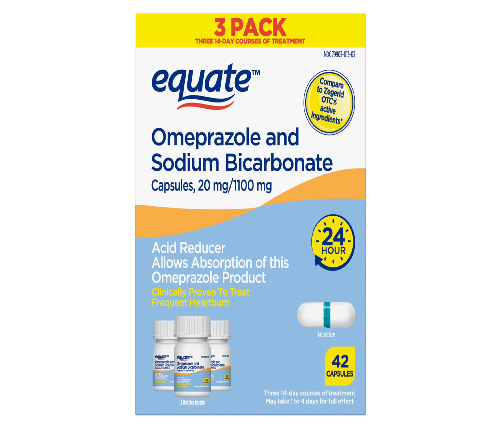 Equate Omeprazole and Sodium Bicarbonate Capsules, 20 mg/1100 mg, Acid Reducer,