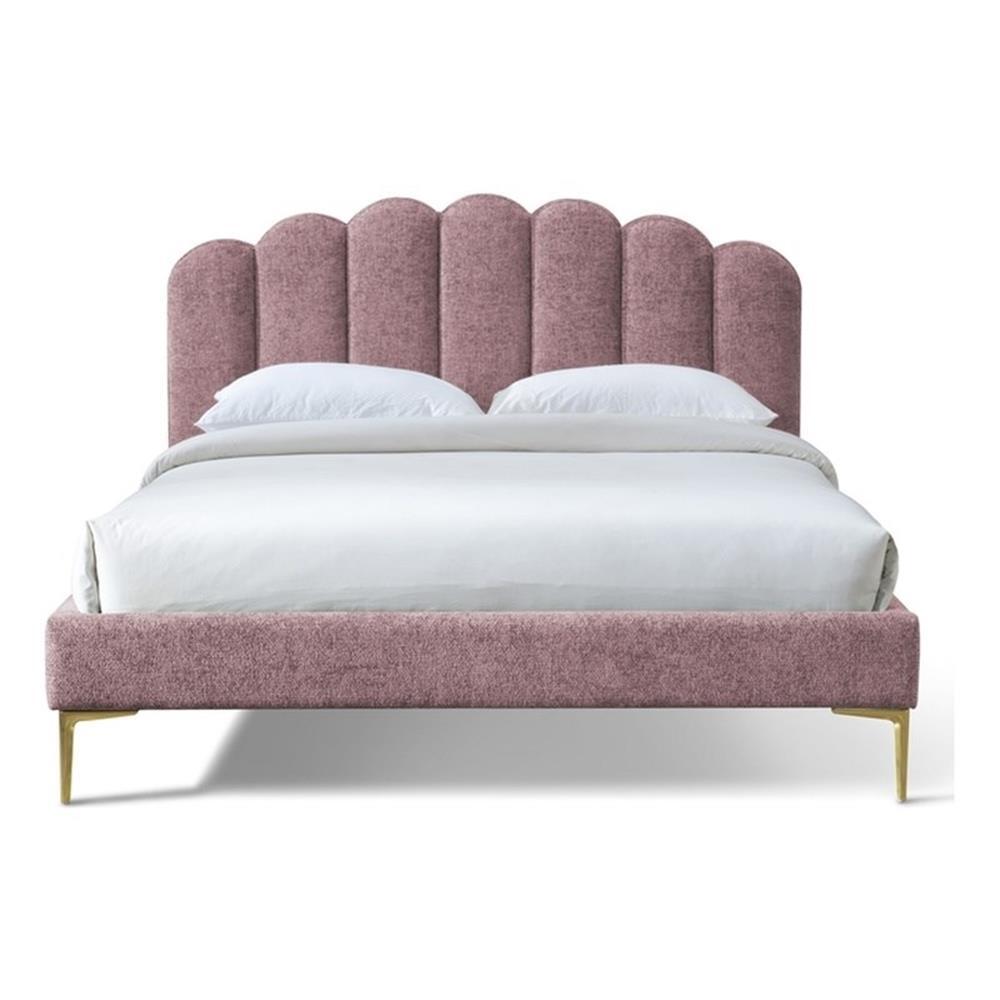 Pemberly Row Modern Fabric Upholstered Queen Platform Bed in Ash Rose Pink