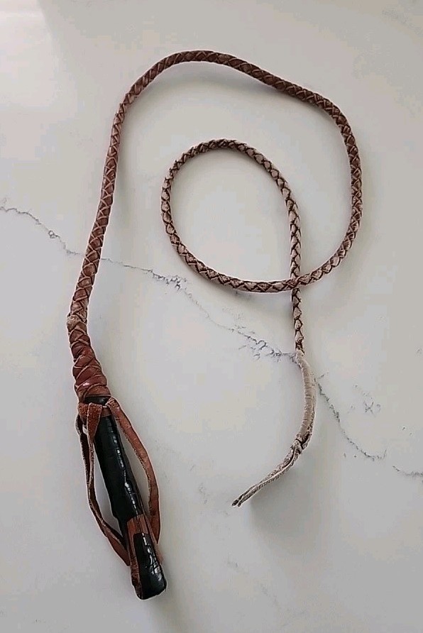 Braided Leather Bullwhip / Stock Whip Black Handle Handcrafted Western Style