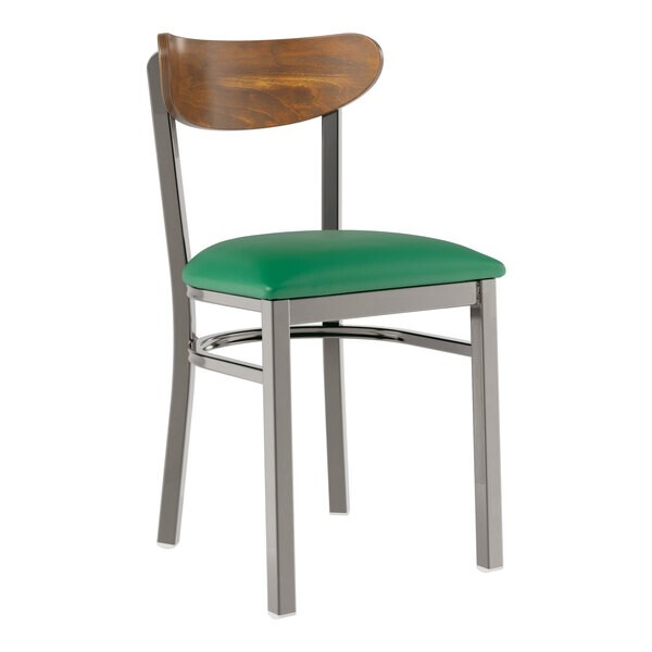 Boomerang Back Clear Coat Metal Dining Chair w/ Green Vinyl Seat & Vintage Back