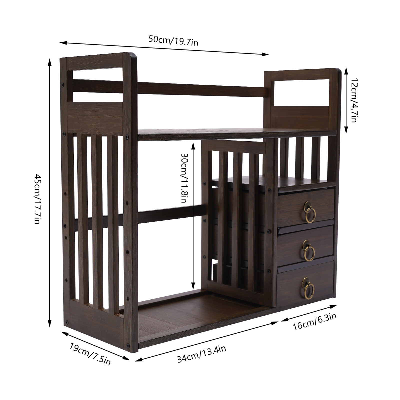 Desktop Bookshelf with Drawer, Bamboo Drawers,Tabletop Storage Container