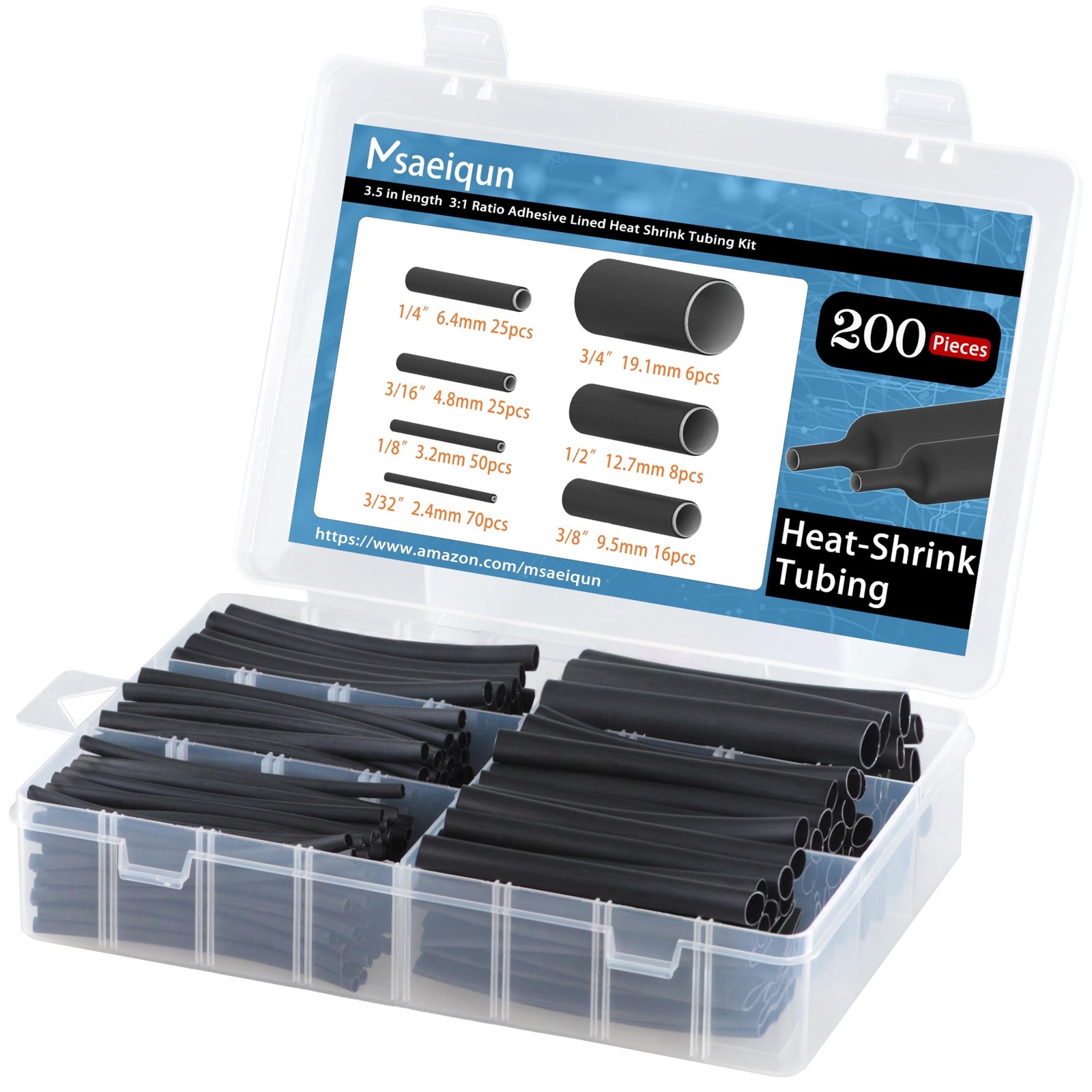 200 Pcs 3:1 Ratio Wire Industrial Adhesive Heat Shrink Tubing, Heat Shrink Wr...