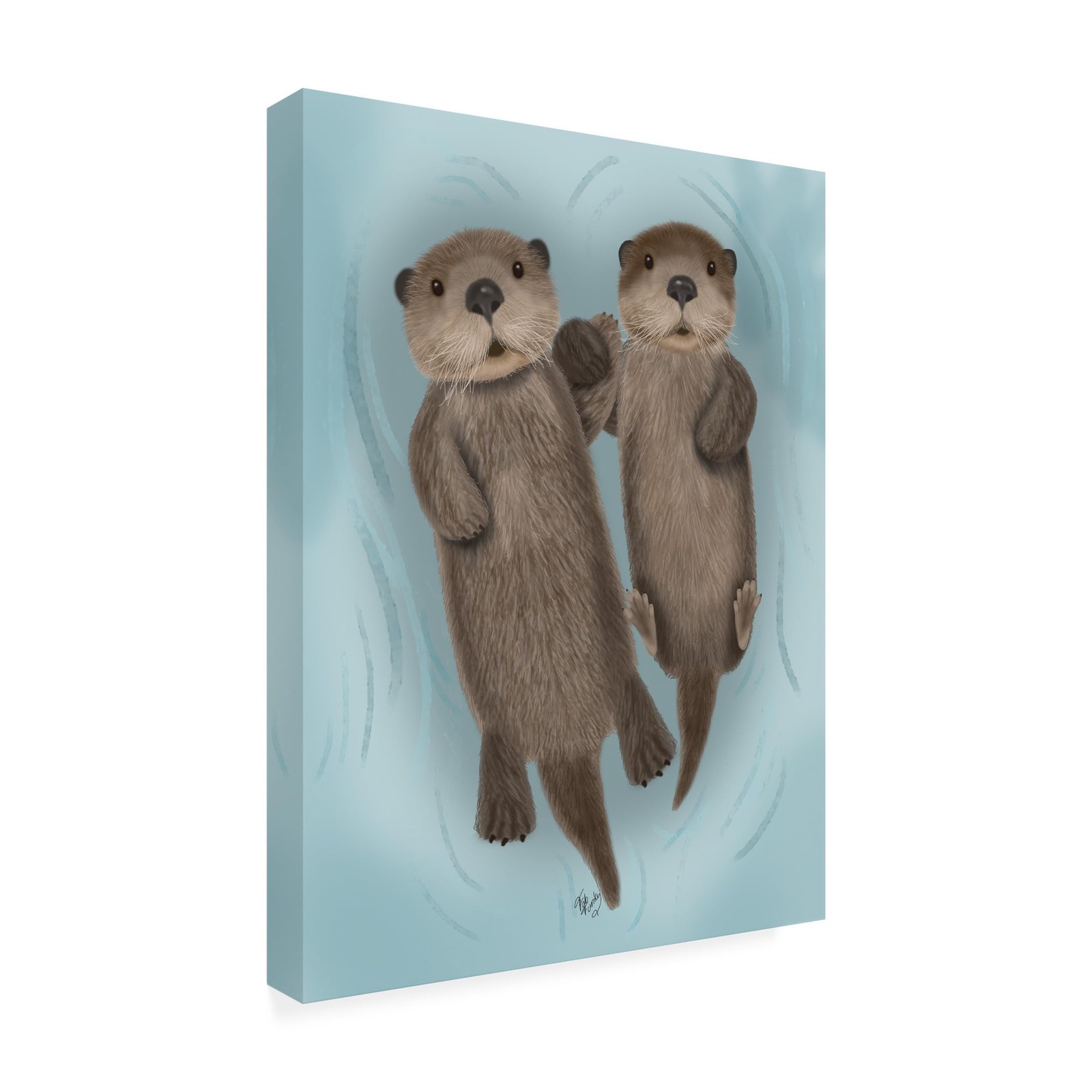 Wrapped Canvas Wall Art - Fab Funky 'Otters Holding Hands' 19"L x 14"W, White
