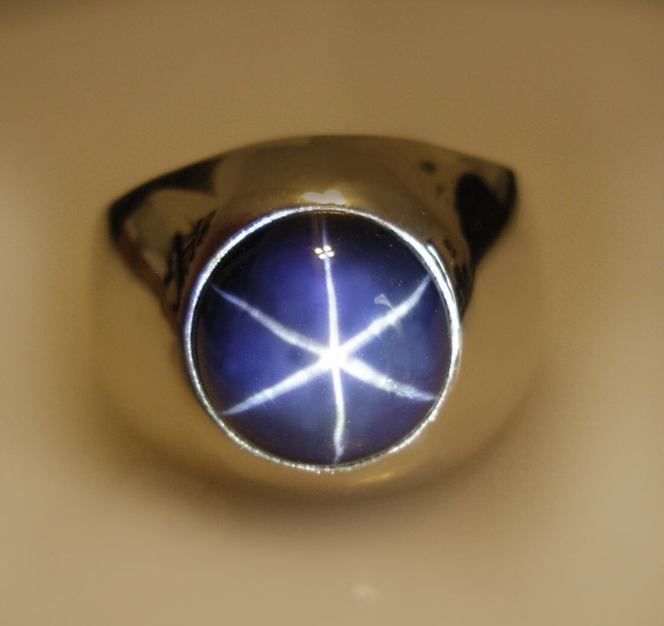 Solid 925 Sterling Silver Round Cut 6 Rays Star Blue Sapphire Signet Men's Ring