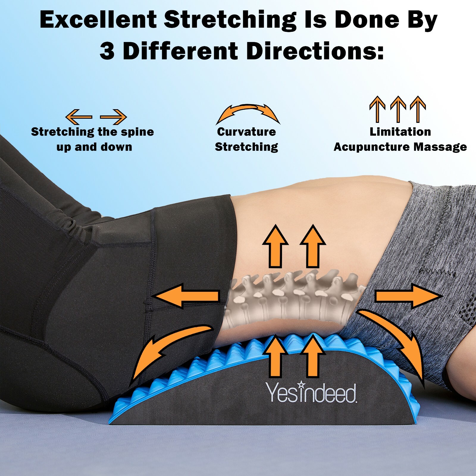 Back Stretcher Pillow - Back Pain Relief, Support for prolonged Sitting (Blue)
