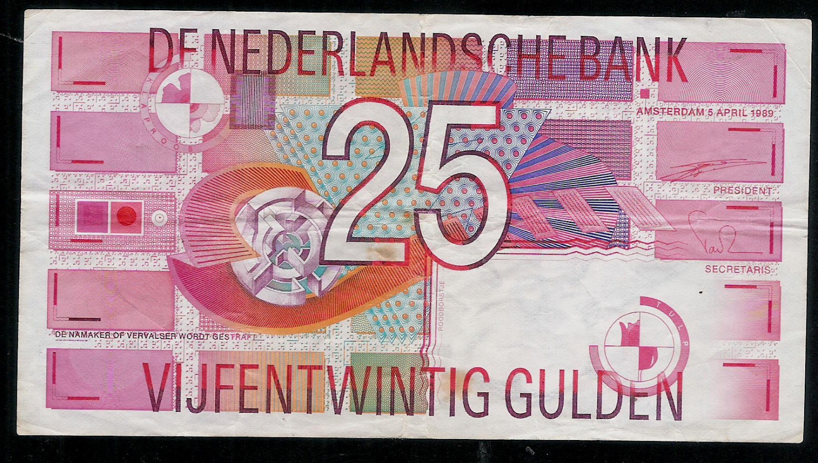 NETHERLANDS / HOLLAND  - 25 GULDEN - 1989 - P100 -  VF++  - ITEM B