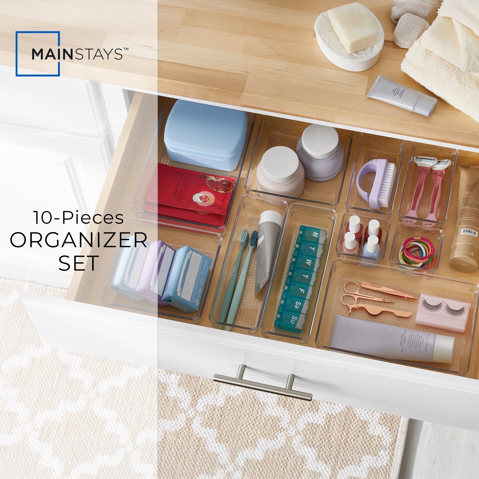 10-Piece Bathroom Storage Set W/ Clear Plastic & Stackable - Durable