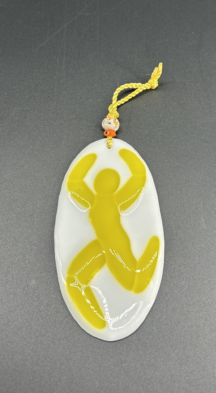 Marathon Medal Fused Art Glass Signed J. Hager Race Runner Millefiori Bead