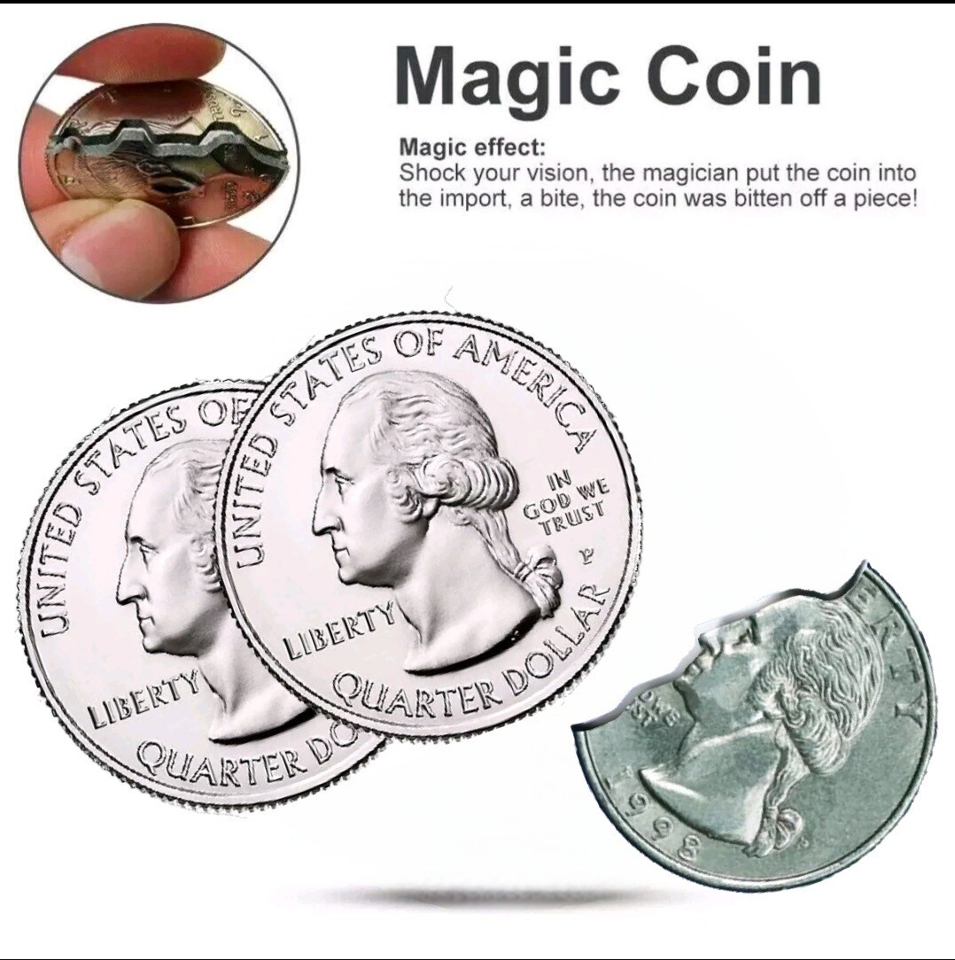 Magic Trick Restored Quarter Bite  Coin Prop Reappear Illusion T17