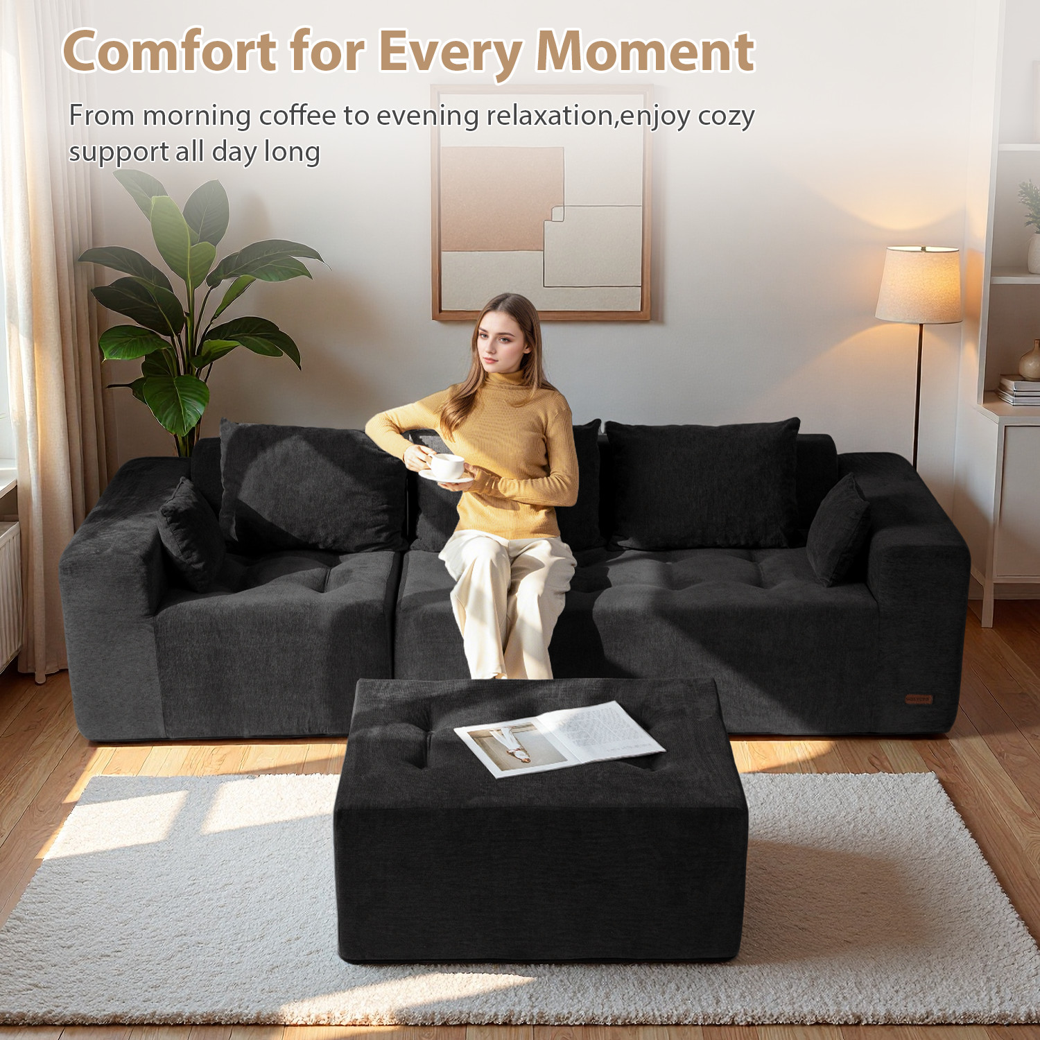 MAXYOYO Modular Sectional Sofa Couch, L Shaped Modern Cloud Couch with Ottoman