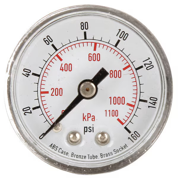 Pressure Gauge, Commercial, 0 to 160 psi, 1 1/2 in , 1/8 in MNPT, Plastic, Black