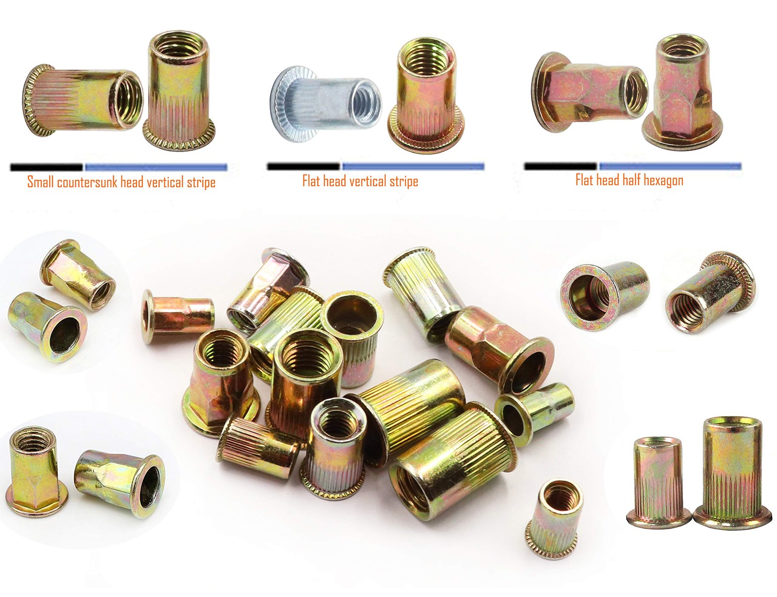 LBY 60pcs Carbon Steel Rivet Nuts, M6 Thread Insert Nutsert (Half-Hexagonal) ...