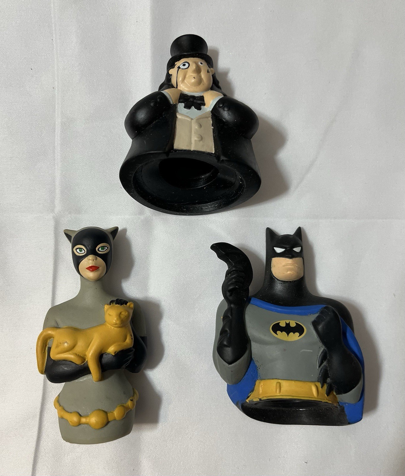 Vtge 1993 Kenner Batman TAS Animated Series Shampoo Soakie Lid Set Penguin Cat
