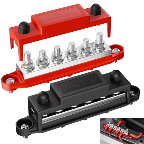 400A 12V Power Distribution Block, 6 Studs, Marine Bus Bar, Copper Terminal for