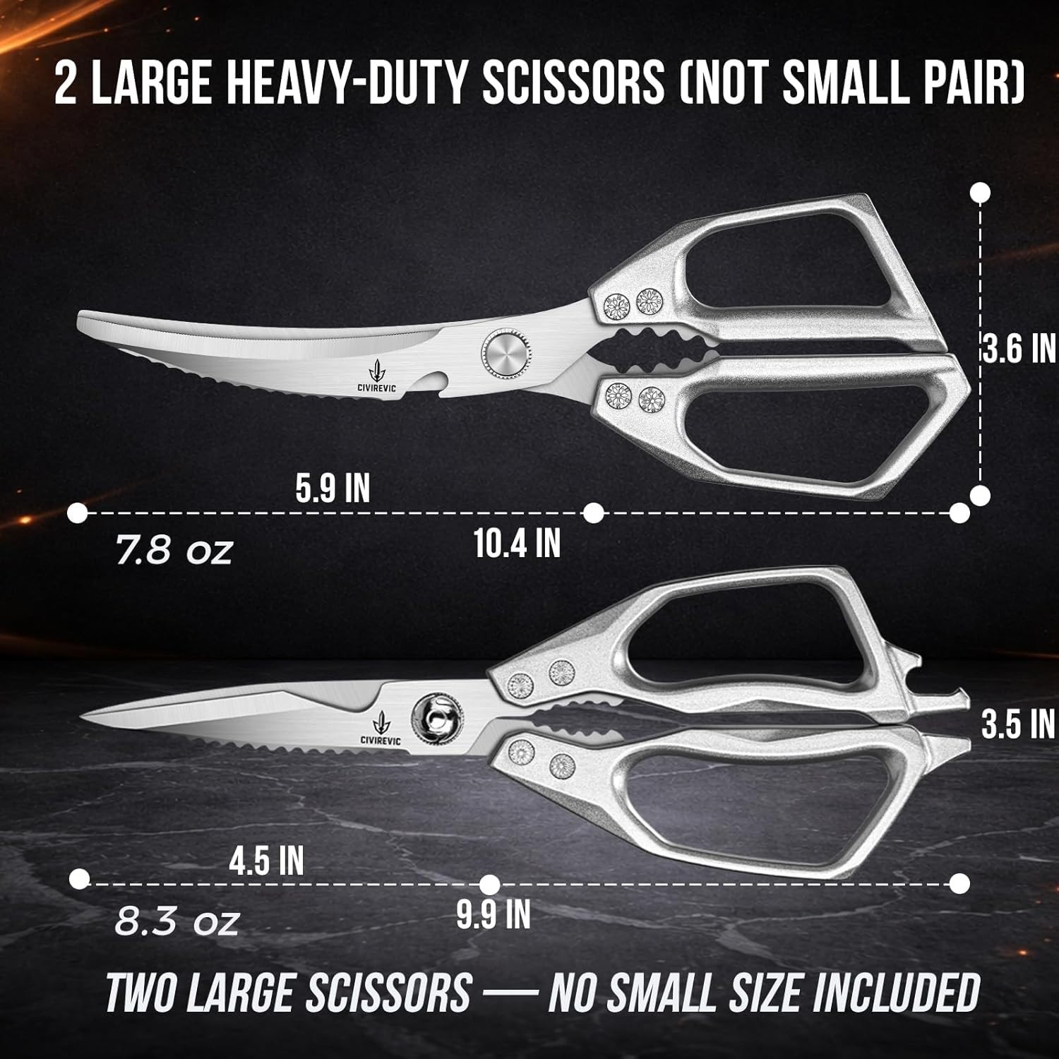 Heavy Duty Kitchen Shears for Bone Cutting, 2 Pack Ultra Sharp Poultry Scissors,